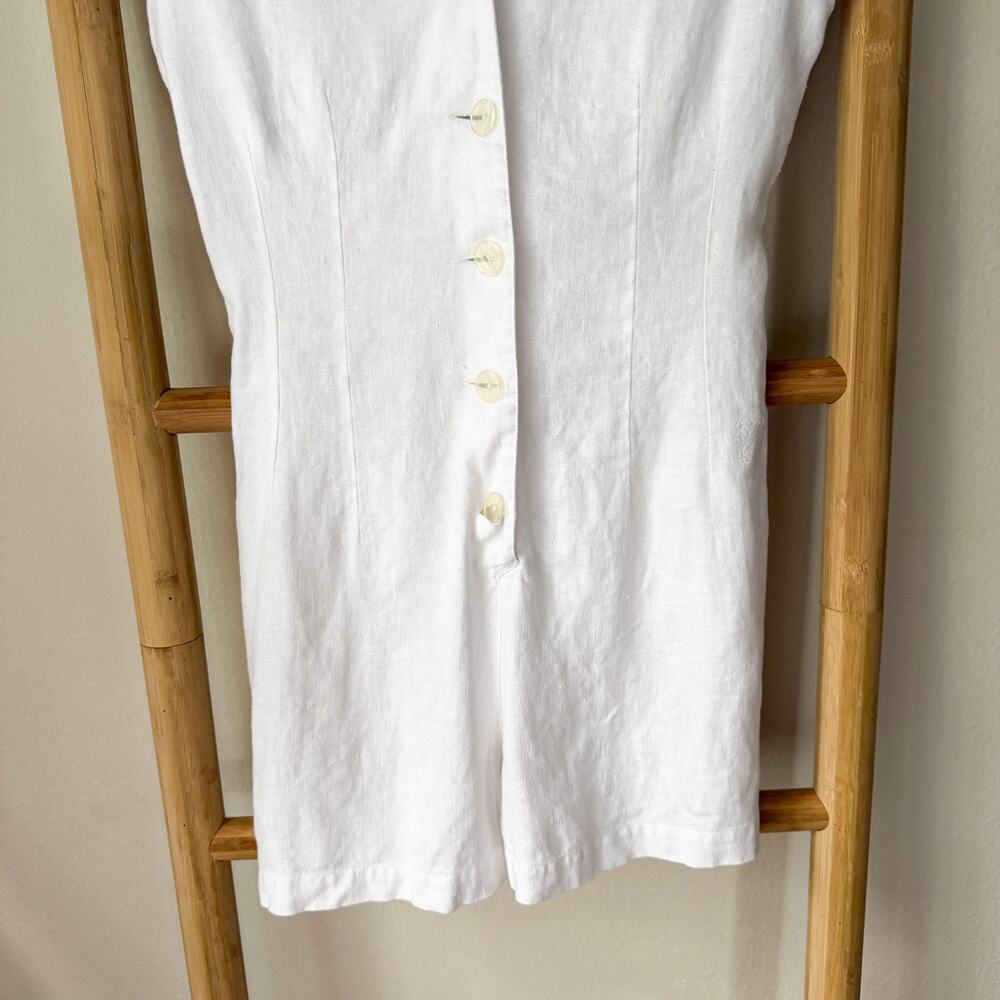 La Mode De Vie White Linen Blend Button Front Romper Women’s Size 3 Small - Picture 4 of 9